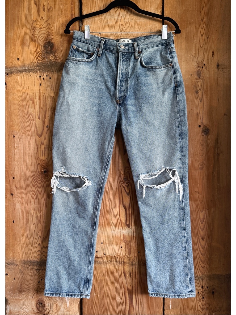 Sz 27 AGOLDE Riley Light Wash High-Rise Straight Cropped Jeans In Escalate EUC